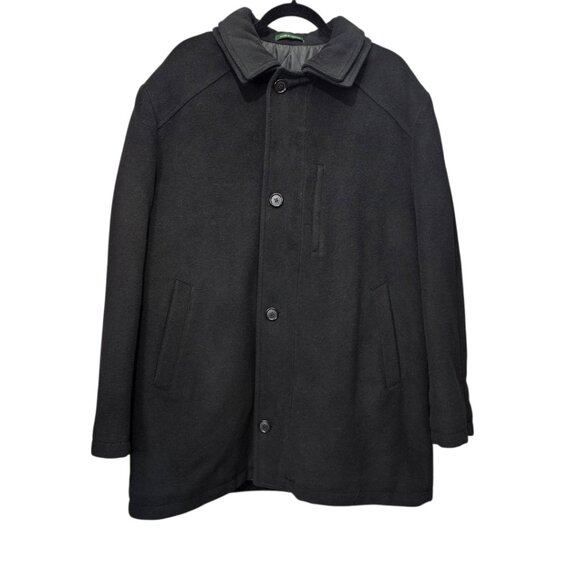 Lauren Ralph Lauren Vintage Wool Blend Button Zip Black Single Breast Overcoat - Picture 1 of 8